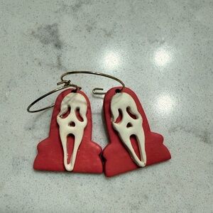 Ghost Face- Hot Pink and White Clay Earrings